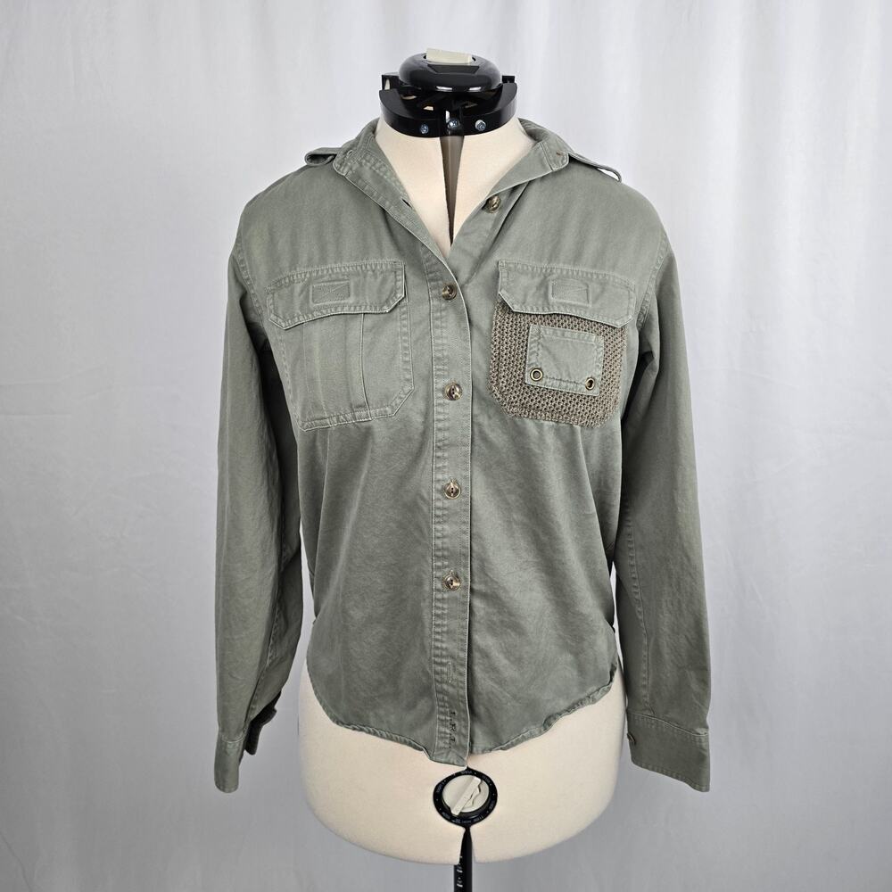 Lauren Ralph Lauren Military Shirt Women's M Petite Olive Green Button Up